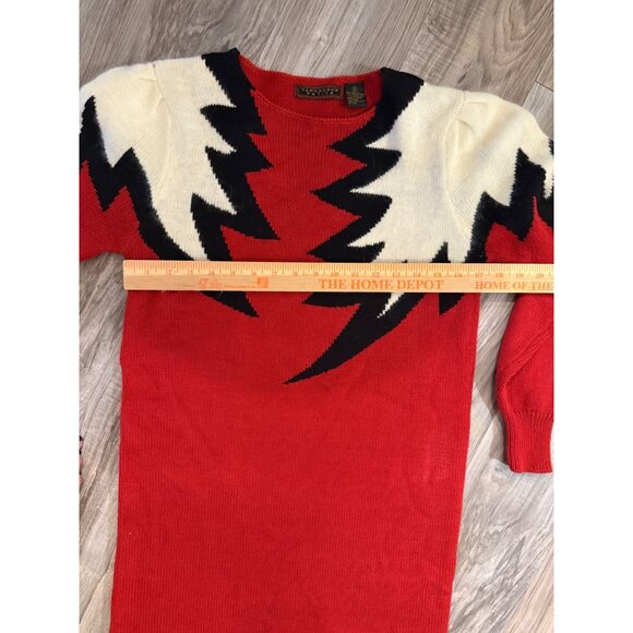 VTG Yarnworks Petite S Red White Lightning Bolt Sweater Dress Lambswool read y2k - Picture 6 of 12